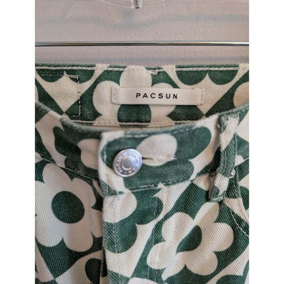 Pacsun Green & White Daisy High Waisted Straight Leg Jeans size 26 - Picture 6 of 8
